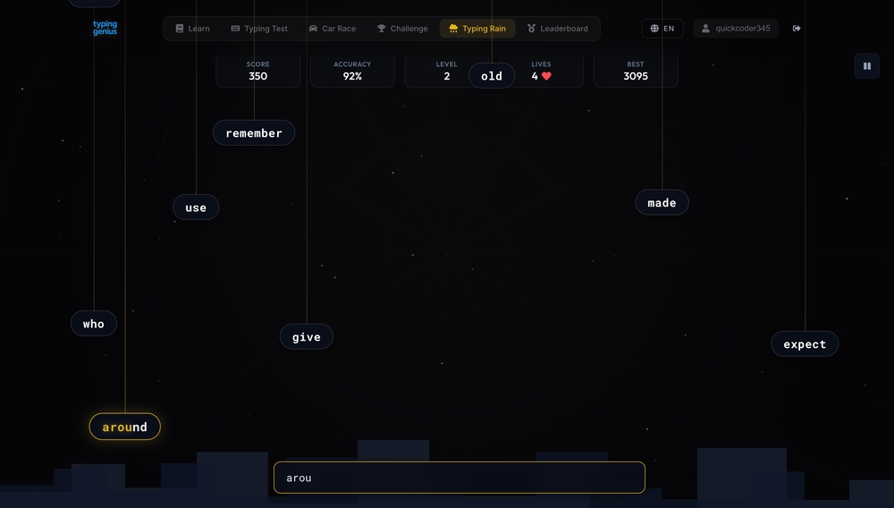 img of Typing Rain on Typing Genius: Turn Practice into a Challenge